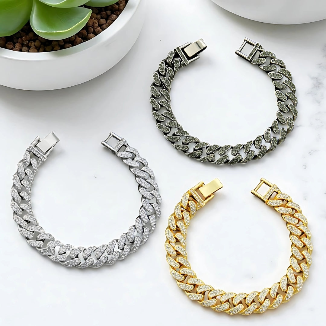 bracelet homme luxe tendance brillant argent noir doré coussin argent vu de haut