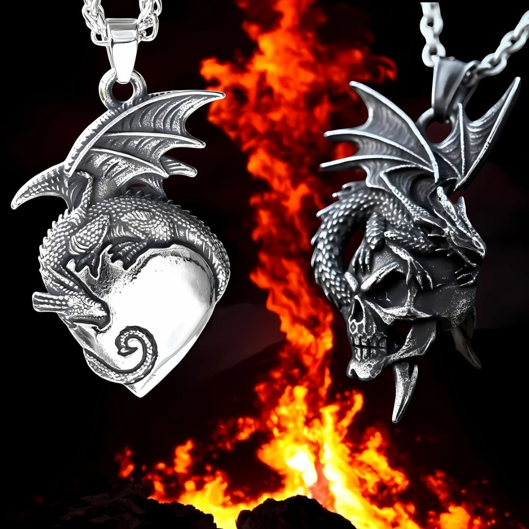 Collier-homme-pendentif-dragon-volcan-feu-deux-modèles