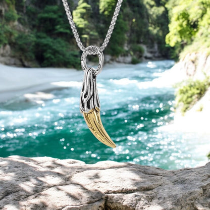 collier-homme-pendentif-griffe dragon-or et argent-rivière