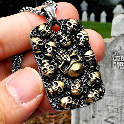 collier-homme-pendentif-militaire-tag-crane-tête-de-mort-acier-or-cimetière-tombe