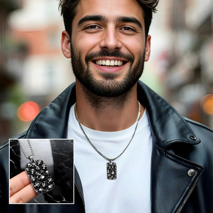 Collier-homme-pendentif-militaire-tag-crane-tête-de-mort-silver-argent-acier-rue-Paris-élégant-cuir