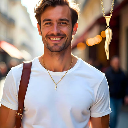 collier homme-pendentif-corne Italienne-look élégant-chance et prospérité-or