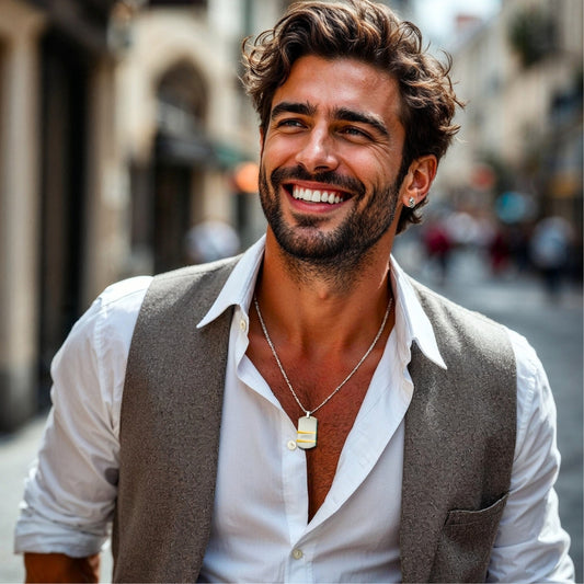 Collier homme-pendentif-homme-élégant-plaque militaire-de luxe-argent