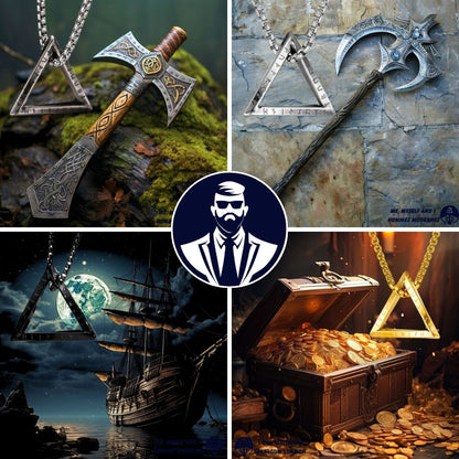 Collier homme, pendentif "RUNIK TRIANGLE", quatre variantes viking