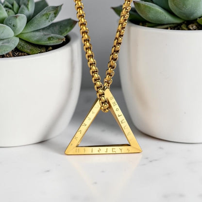 collier homme, pendentif "RUNIK TRIANGLE variante dore