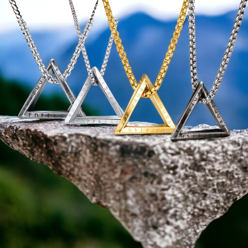 collier homme, pendentif "RUNIK TRIANGLE" variantes rocher
