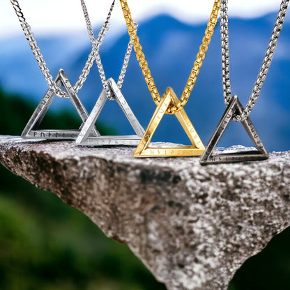 collier homme, pendentif "RUNIK TRIANGLE" variantes rocher
