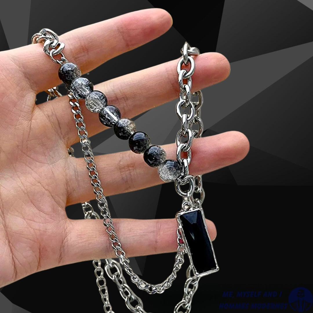  homme luxe, pendentif L'Ombre d'Ébène  rectangle main