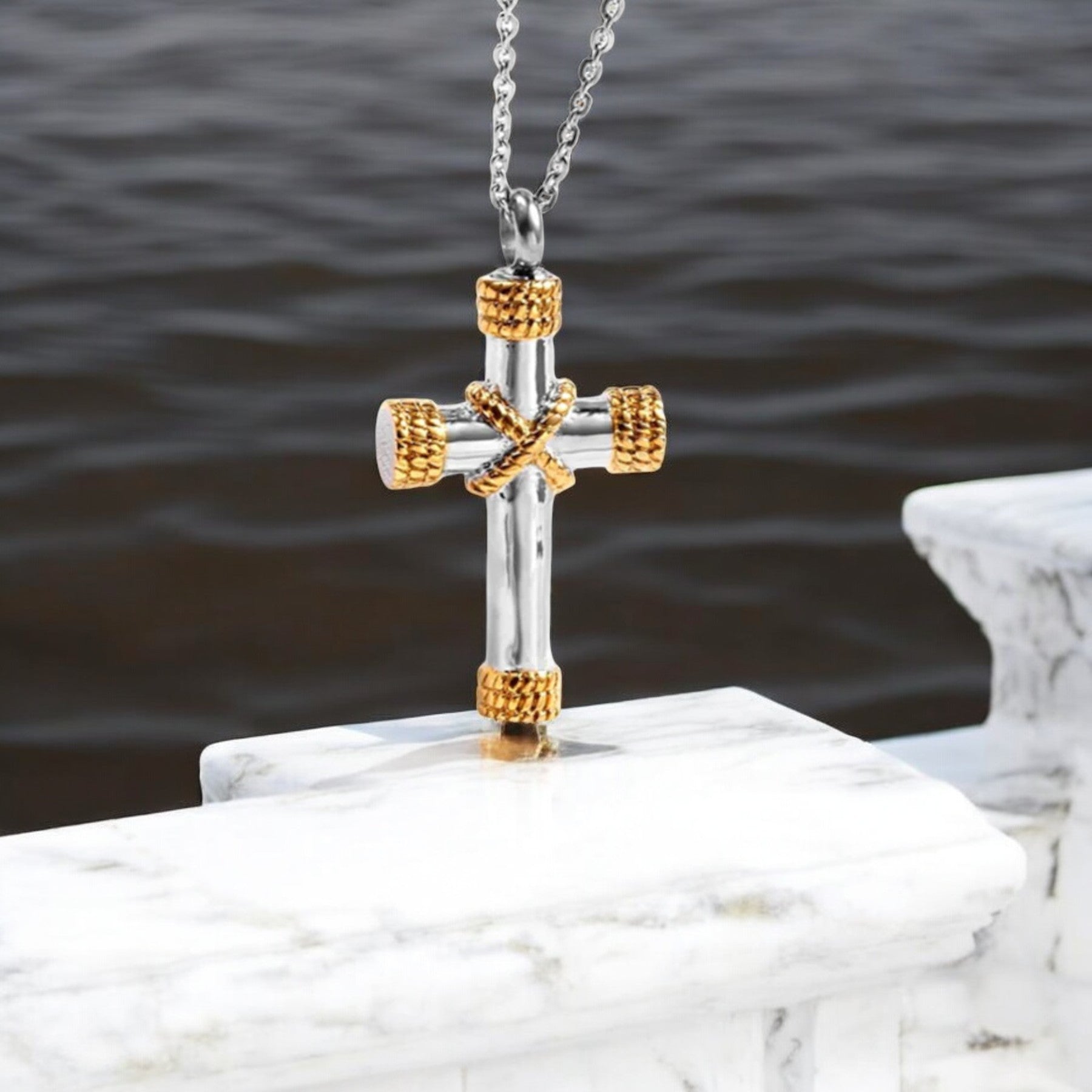 Collier homme, pendentif croix ROPICROSS™ variantes argent dore eau 